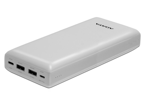 Batería Portátil Recargable ADATA C20, Power Bank de 20,000mAh, USB-A, USB-C. Color Blanco.