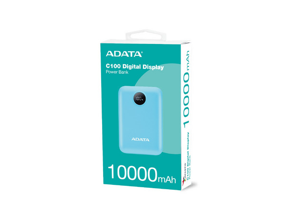 Power Bank ADATA PC10022-12LB, Batería Portátil Recargable de 10,000 mAh, Display Digital. Color Azul.