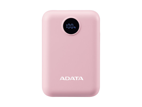 Power Bank ADATA PC10022-12PK, Batería Portátil Recargable de 10,000 mAh, Display Digital. Color Rosa.