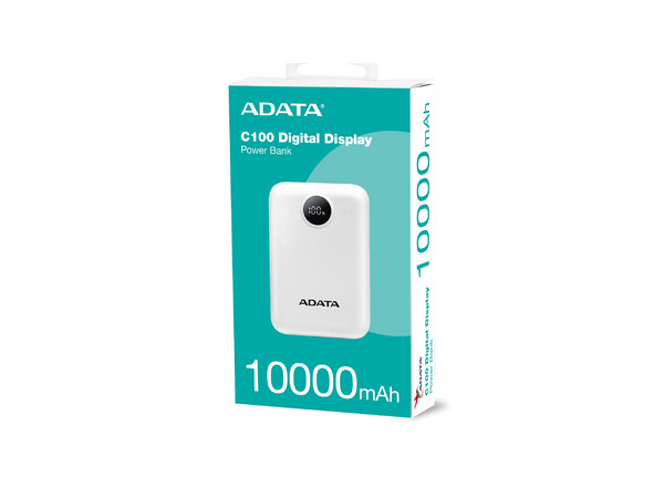 Batería Portátil Recargable ADATA Colorful C100 Power Bank de 10,000 mAh, Color Blanco.