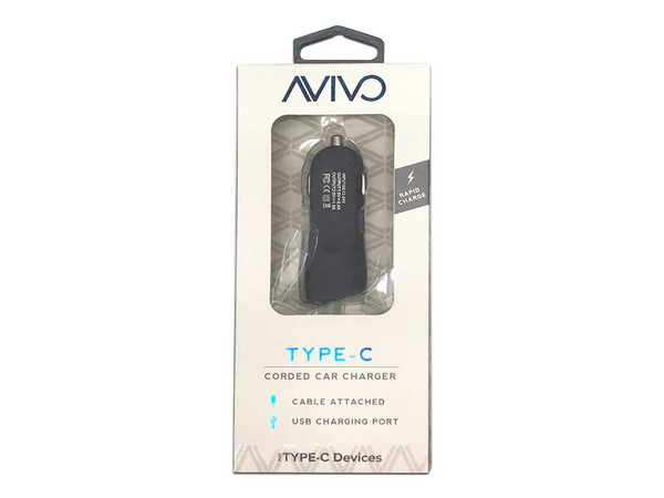 Cargador para Auto AVIVO AV-RDCCWTC4FT-BLK con USB-C de 2.4A y USB de 1A. Color Negro.