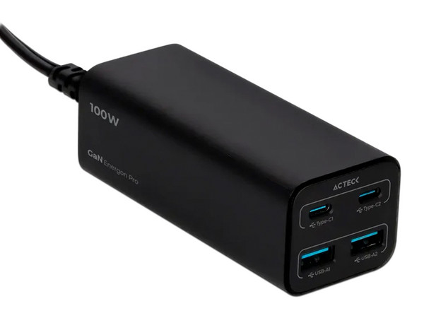 Cargador de Pared Acteck Energon Mate CE717, Carga Ultra Rápida de 100w, 2 x USB Tipo C, 2 x USB Tipo A,, Color Negro.