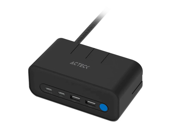Cargador de Escritorio Acteck Energon Mate CE676, 20W, 3 Contactos AC, 2 Puerto Tipo A, 2 Puerto UCB Tipo C, Color Negro.