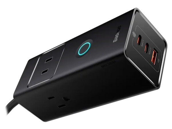 Cargador de Escritorio Baseus PSLA030101 de 6 Puertos, 3 Conexiones PowerStrip AC, 2 USB Tipo C, USB Tipo A, 30W, Cable de 1.5m. Color Negro.