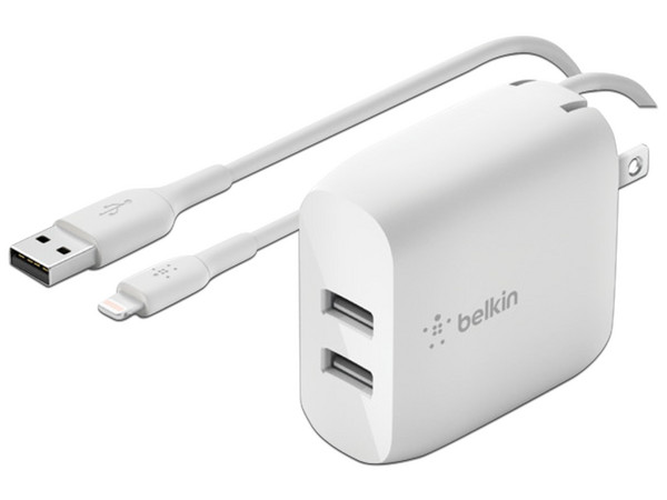 Cargador de Pared Belkin de 24W con 2 puertos USB. Color Blanco.
