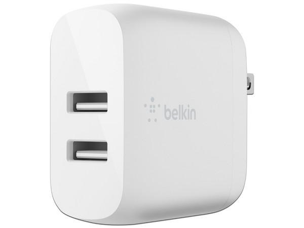 Cargador de Pared Belkin de 24W con 2 puertos USB. Color Blanco.