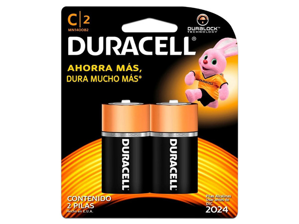 Paquete de 2 Baterías Duracell tipo C.