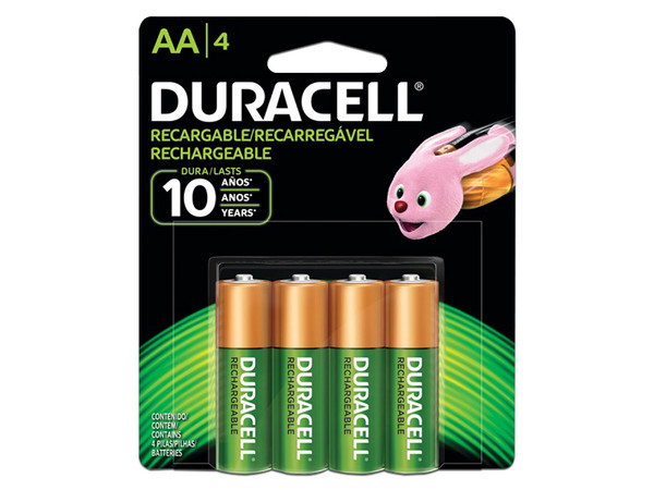 Paquete de 4 pilas DURACELL recargables AA.