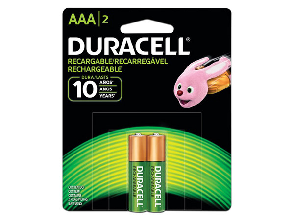 Paquete de 2 pilas DURACELL recargables AAA.