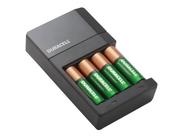 Cargador Duracell con 4 pilas AA incluidas, 1300 mAh.