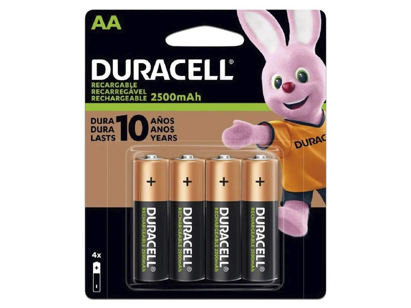 Paquete de 4 baterías Duracell AA Blister recargables.