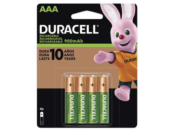 Paquete de Baterías Recargables Duracell, con 4 Baterías AAA.