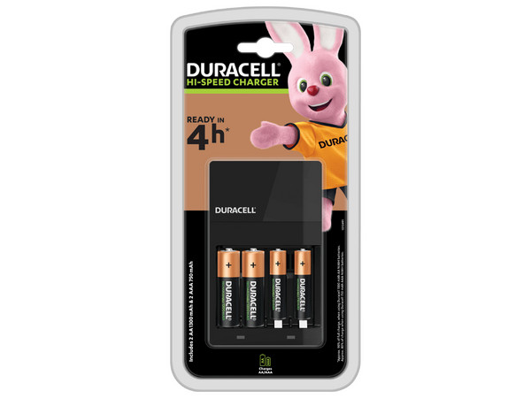 Cargador de Baterías Duracell: Incluye 6 pilas AA recargables de 2500mAh y 2 pilas AAA recargables de 900mAh, ideal para mantener tus dispositivos siempre listos.