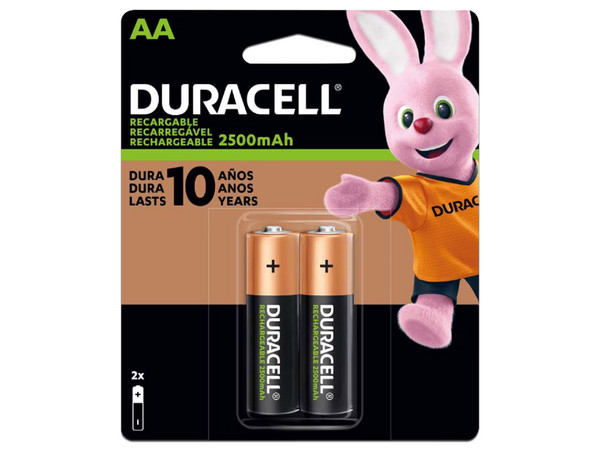 Paquete de Pilas Recargables Duracell DAK20REAA2 AA, 1.2V, 2500mAh, 2 Piezas.