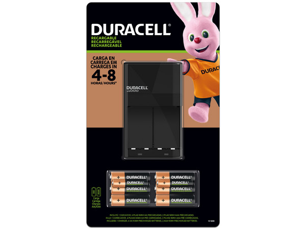 Cargador de Baterías Duracell DAK24CAAA8, Compatible con Pilas AA y AAA. Color Negro. Incluye 6 Pilas AA y 2 AAA.