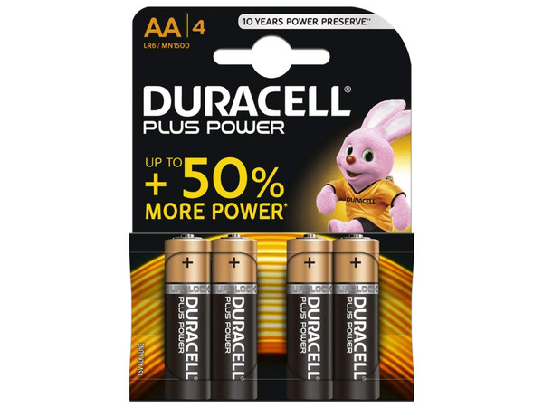 Paquete de 4 Baterías Duracell MN1500 Plus AA de 1.5V.