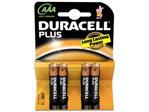 Paquete de 4 Baterías Duracell MN2400 Plus AAA de 1.5V.