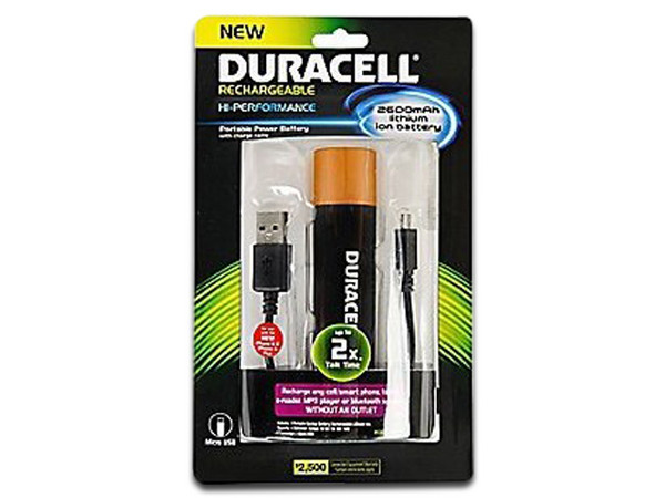 Batería Portátil recargable Duracell Power bank de 2,600 mAh para Smartphones y Tablets.