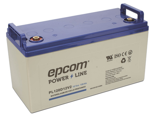 Batería de Reemplazo Epcom PL120D12V2 de 12 V a 120Ah, Ciclo Profundo, T4, Respaldo para Equipos Electrónicos Fotovoltaicos.