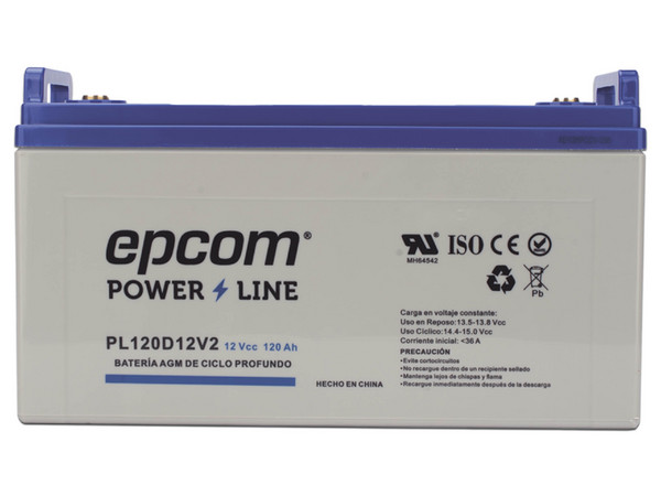 Batería de Reemplazo Epcom PL120D12V2 de 12 V a 120Ah, Ciclo Profundo, T4, Respaldo para Equipos Electrónicos Fotovoltaicos.