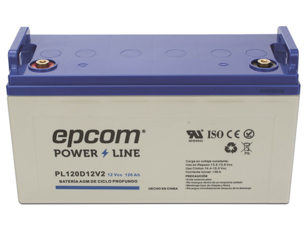 Batería de Reemplazo Epcom PL120D12V2 de 12 V a 120Ah, Ciclo Profundo, T4, Respaldo para Equipos Electrónicos Fotovoltaicos.