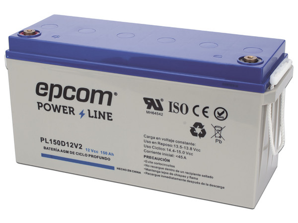 Batería de Epcom PL150D12V2 de 12 V a 150Ah, Ciclo Profundo, T5, Respaldo para Equipos Electrónicos Fotovoltaicos.