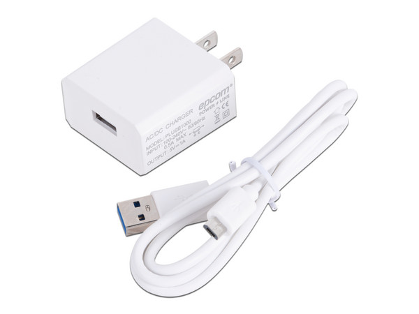 Cargador MicroUSB Epcom de 1 Puerto, 5V, 1A. Color Blanco.