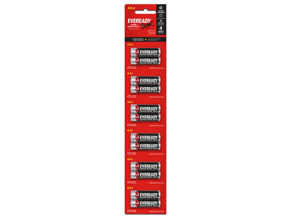 Paquete de 12 Baterías Eveready Super Heavy Duty AA de 1.5V.