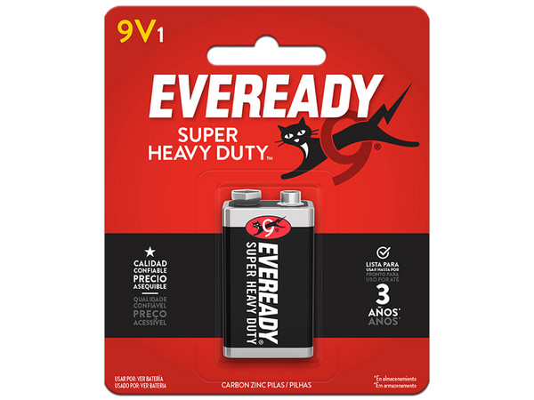 Paquete Batería Eveready Super Heavy Duty de 9V.