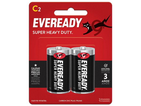 Paquete de 2 Baterías Eveready Super Heavy Duty C de 1.5V.