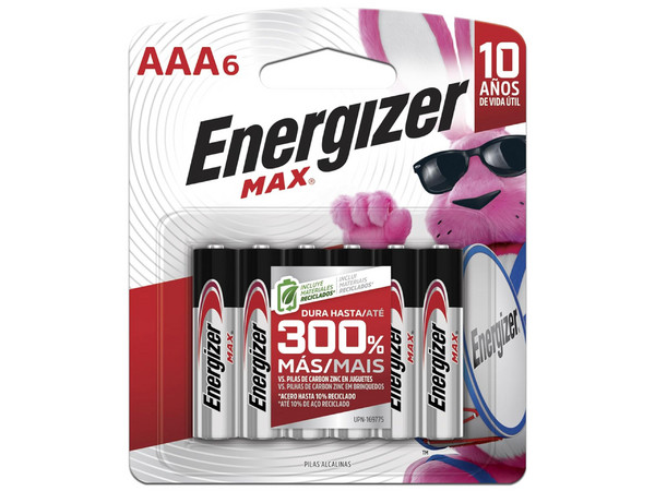 Batería Alcalina Energizer Max tamaño AAA blistercon 6, de 1.5 Volts. (6 piezas).