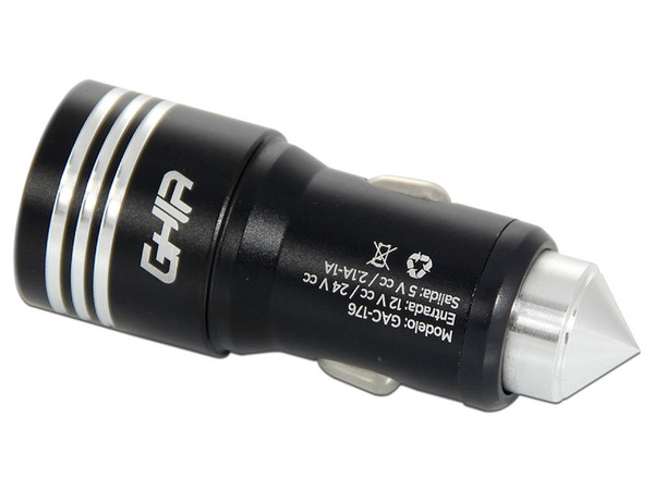 Cargador para Auto GHIA GAC-176, 2 Puertos USB. Color Negro.