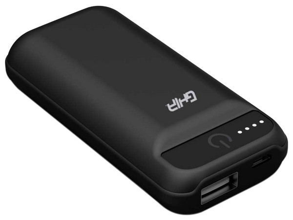 Batería Portátil recargable y linterna LED GHIA GAC-228N Powerbank de 2500 mAh. Color negro.