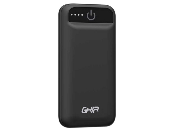 Batería Portátil recargable y linterna LED GHIA GAC-228N Powerbank de 2500 mAh. Color negro.