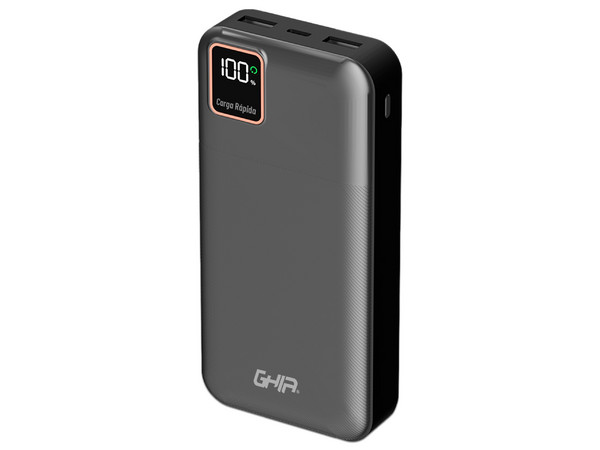 Batería Portátil Recargable GHIA GAC-242 de 20,000 mAh, Color Negro.