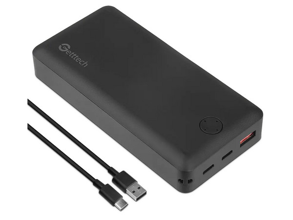 Batería Portátil Getttech GBN-E20FC-01, Carga Rápida, 20000 mAh, 2 x USB Tipo C, USB Tipo A. Color Negro.
