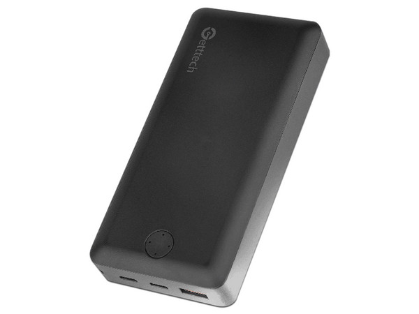Batería Portátil Getttech GBN-E20FC-01, Carga Rápida, 20000 mAh, 2 x USB Tipo C, USB Tipo A. Color Negro.