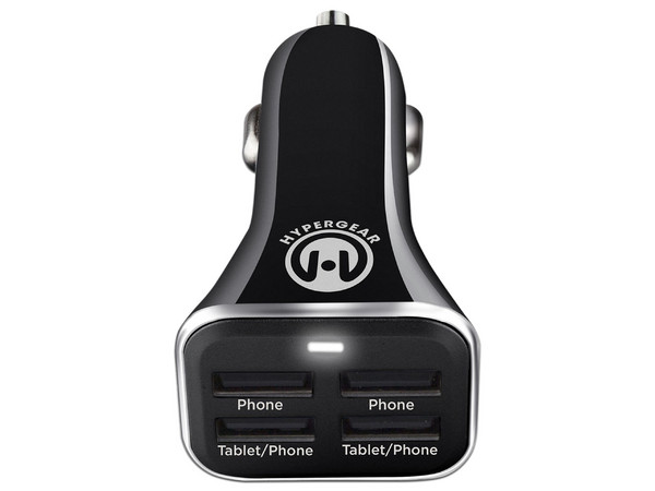 Cargador de Coche HyperGear 14269 de 34W, 4 Puertos USB Tipo A, Color Negro.
