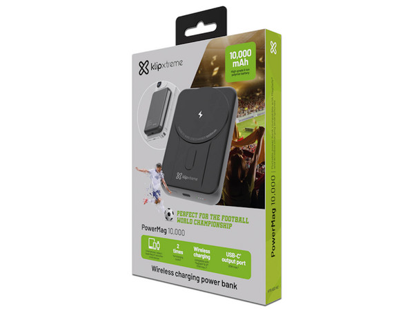 Batería Portátil Klip Xtreme PowerMag 10000 KPB-600 WC de 10.000 mAh, Carga Inalámbrica, USB Tipo C. Color Negro.
