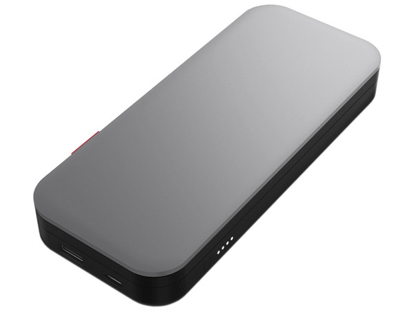 Cargador Portatil Lenovo Go de 20.000mAh, USB Tipo C y USC Tipo A, Color Gris.