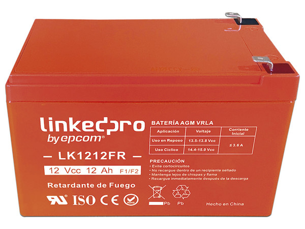 Batería de LinkedPro LK1212FR de 12 V a 12Ah, Retardante de Fuego, Respaldo para Equipos Electrónicos.