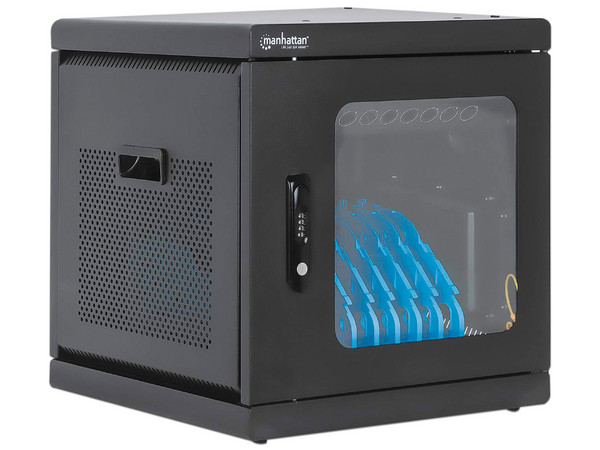 Gabinete de carga MANHATTAN con 10 contactos de corriente alterna, Portátil para escritorio o montaje en pared, Color Negro.