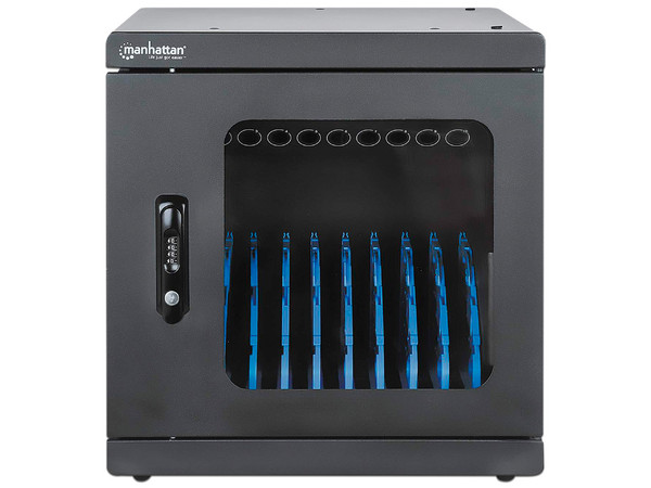 Gabinete de carga MANHATTAN con 10 contactos de corriente alterna, Portátil para escritorio o montaje en pared, Color Negro.