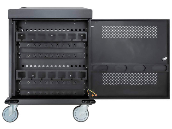 Gabinete de carga MANHATTAN con 32 contactos de corriente alterna, Portátil con 4 ruedas, Color Negro.