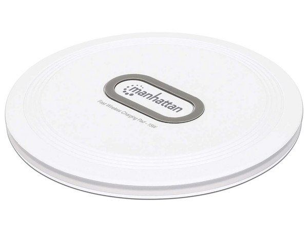 Cargador inalámbrico Manhattan de celular hasta 15 W, Color Blanco.