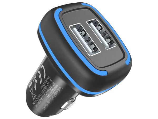 Cargador de Auto MTK 0054892 de 12W, 2 Puertos USB Tipo A, Incluye Cable USB Tipo C. Color Negro.