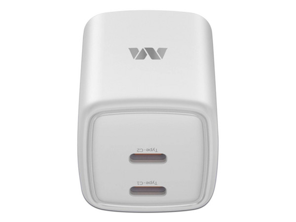 Cargador MyBat AC Dual USB-C 35W GaN, Universal, Color Blanco, Sin Cable.