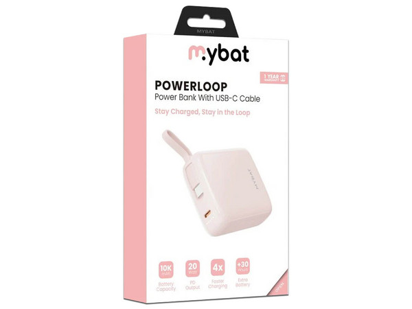 Batería Externa MYBAT Powerbank USB-C de 10000mAH. Color Rosa.
