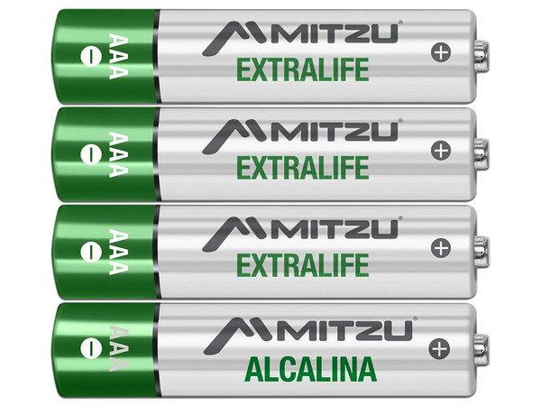 Batería Alcalina Mitzu ExtraLife tamaño AAA, de 1.5 Volts, Ni-Cd. (4 piezas).