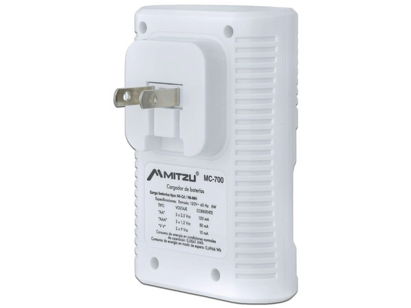 Cargador de Pilas MC-700, Compatible con AA, AAA y 9V, Incluye 4 Pilas Recargables Ni-MH/Ni-CD.
